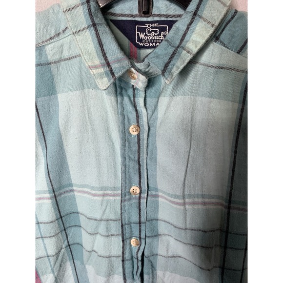 Women's Sz 14 Vintage Woolrich Blue Window Payne Flannel Button Down Long Sleeve - Picture 4 of 7